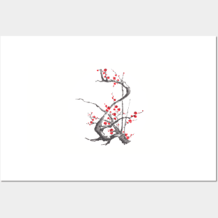 Chinese plum tree blossom sumi-e painting Posters and Art